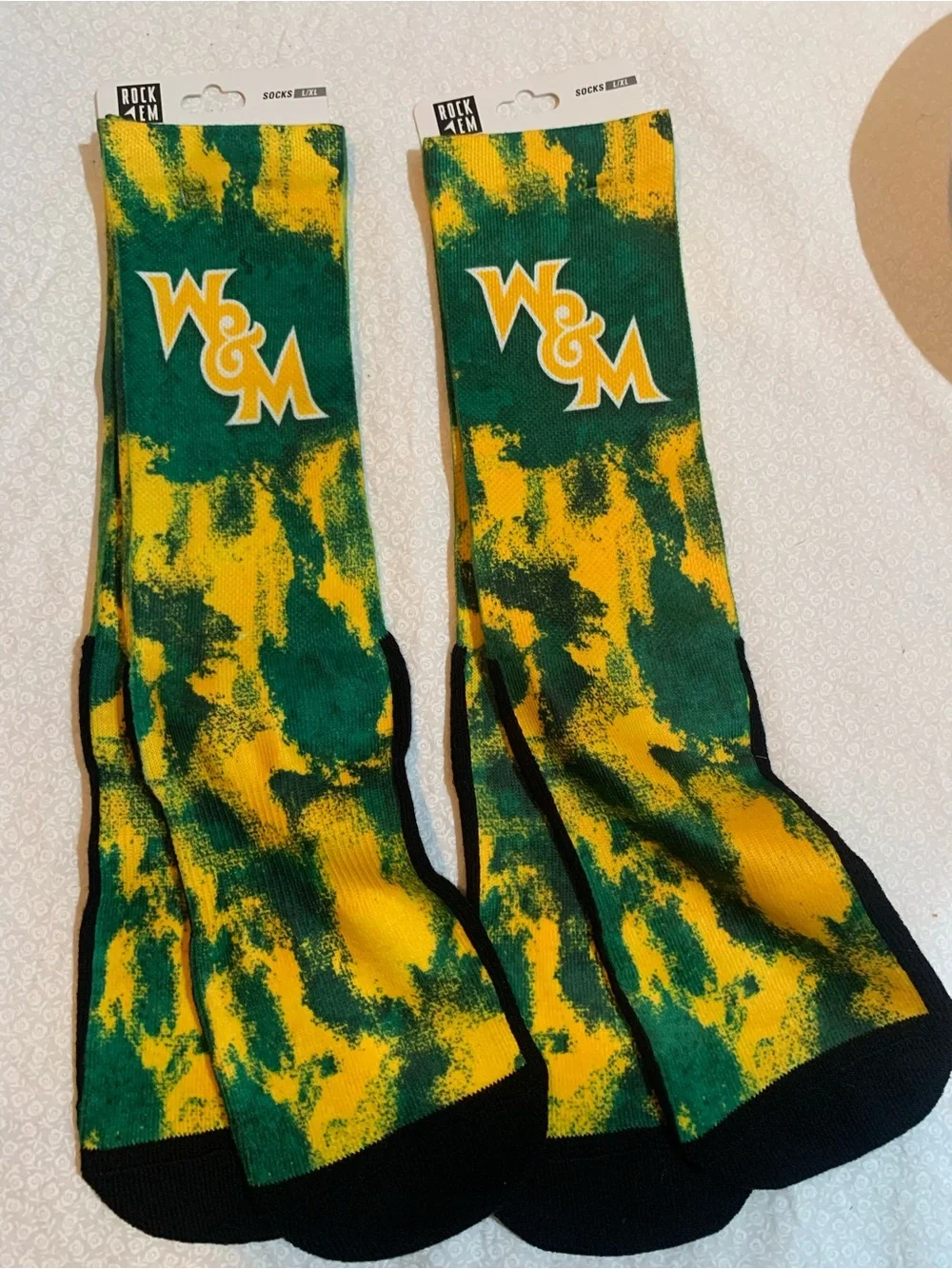 rock em socks william & mary tribe Yellow & Green Logo Crew Socks 2X